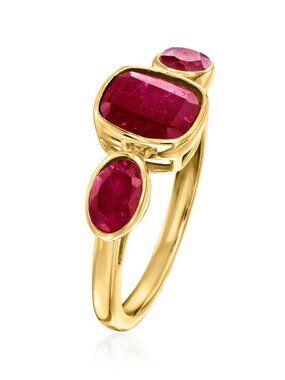NIB 3.30 ct. Ruby Three-Stone Ring in 18kt Gold Over Sterling - 5 - 5.25
